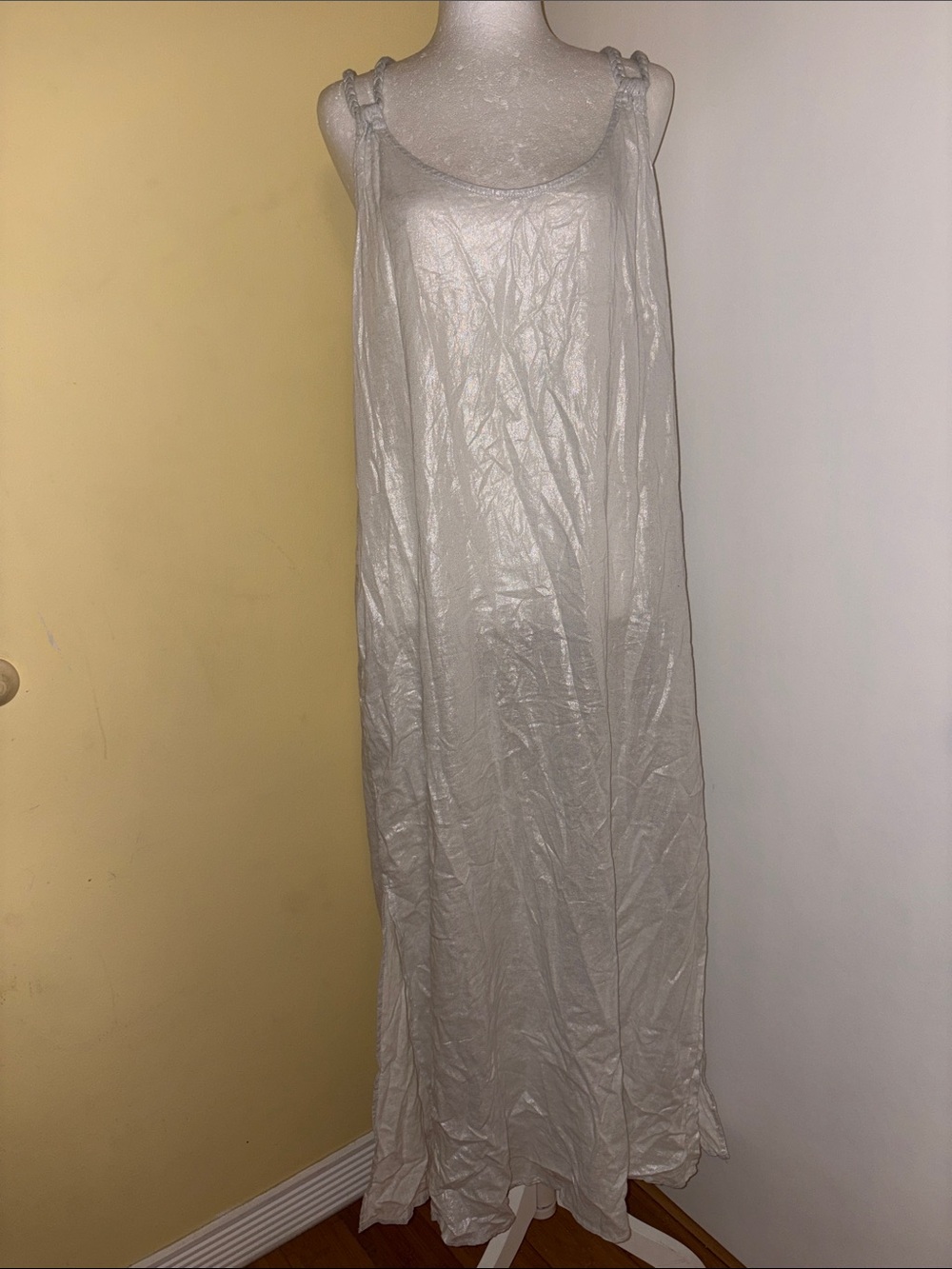 Tahari Silver & White Rope-Detail Maxi Dress XL